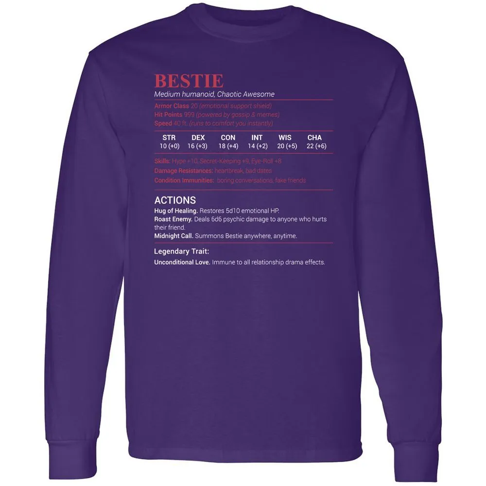 Bestie Stats Long Sleeve T-Shirt - Purple - 13
