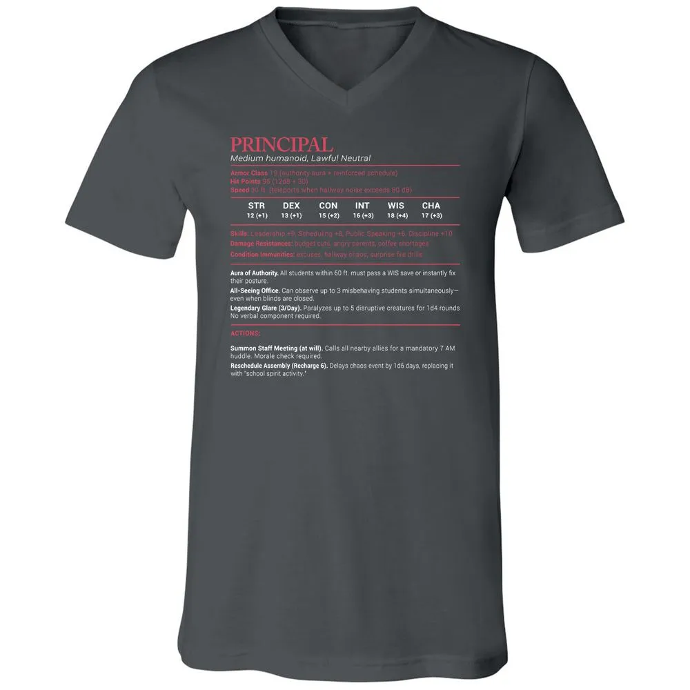 Principal Stats Unisex V-Neck T-Shirt - Asphalt - 12