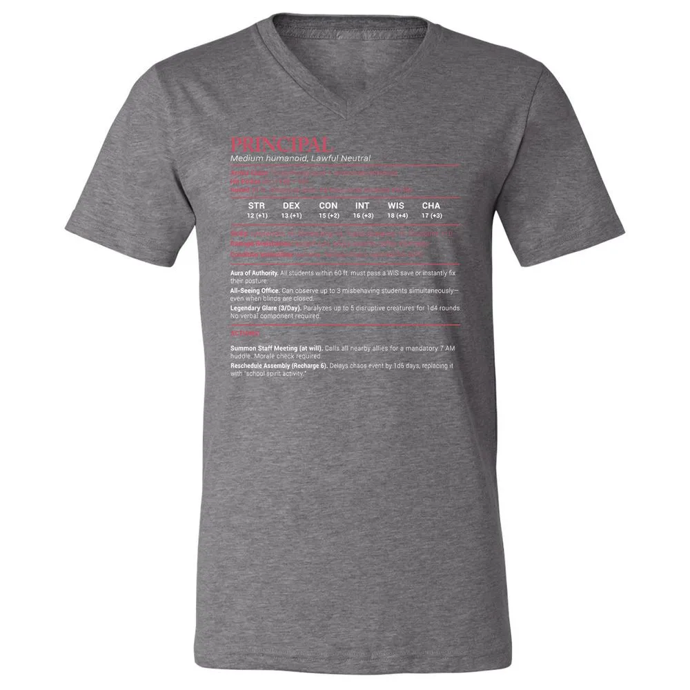 Principal Stats Unisex V-Neck T-Shirt - Deep Heather - 13
