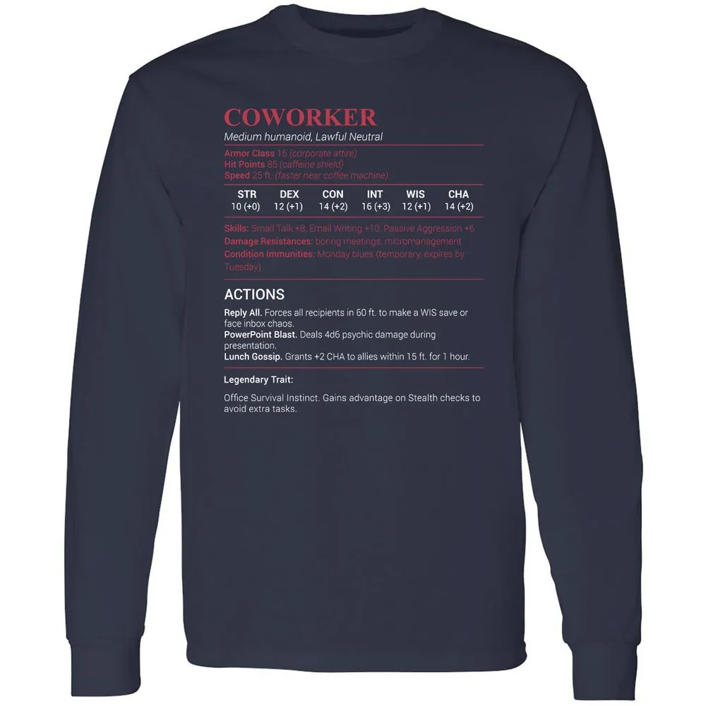 Coworker Stats Long Sleeve T-Shirt - Navy - 2