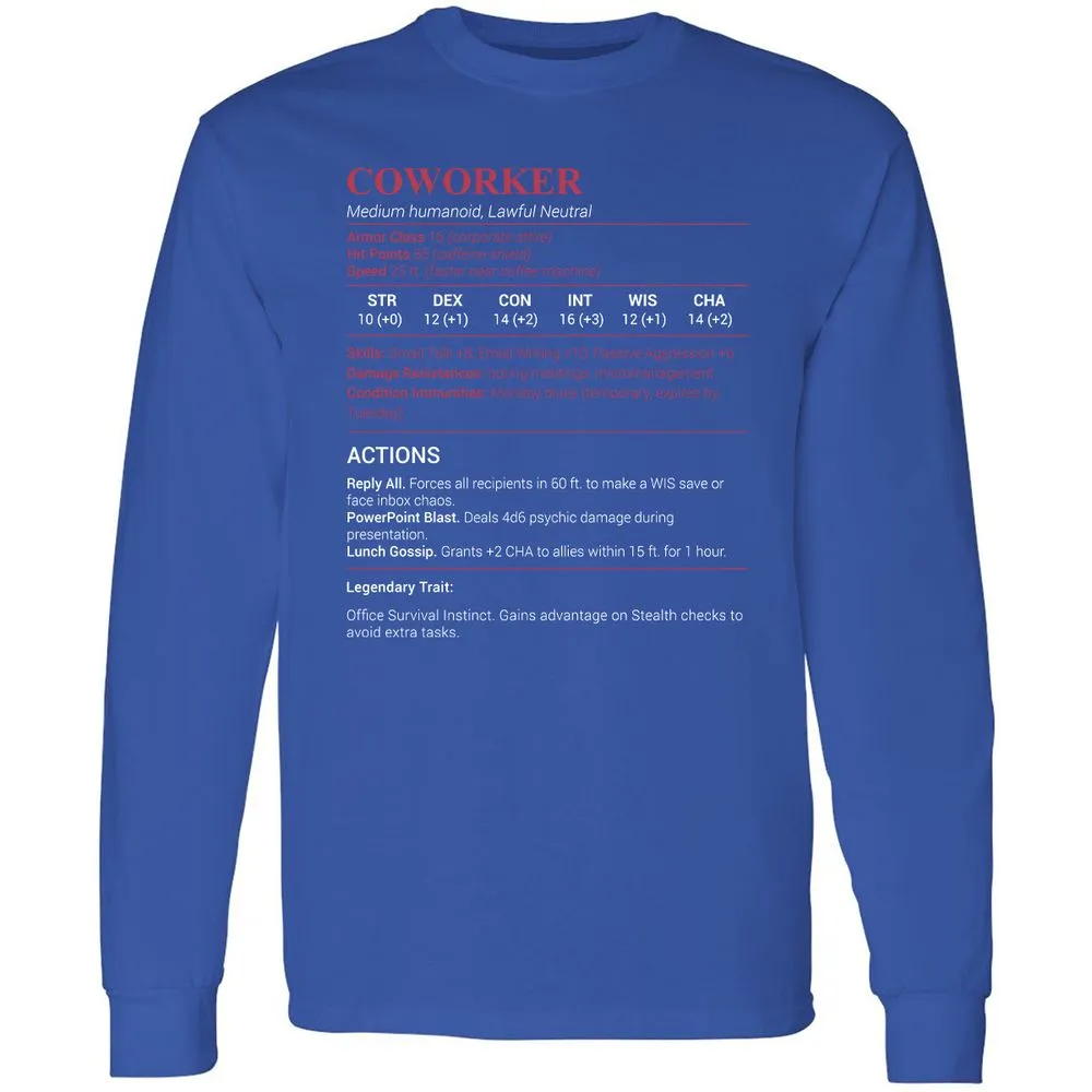Coworker Stats Long Sleeve T-Shirt - Royal - 8