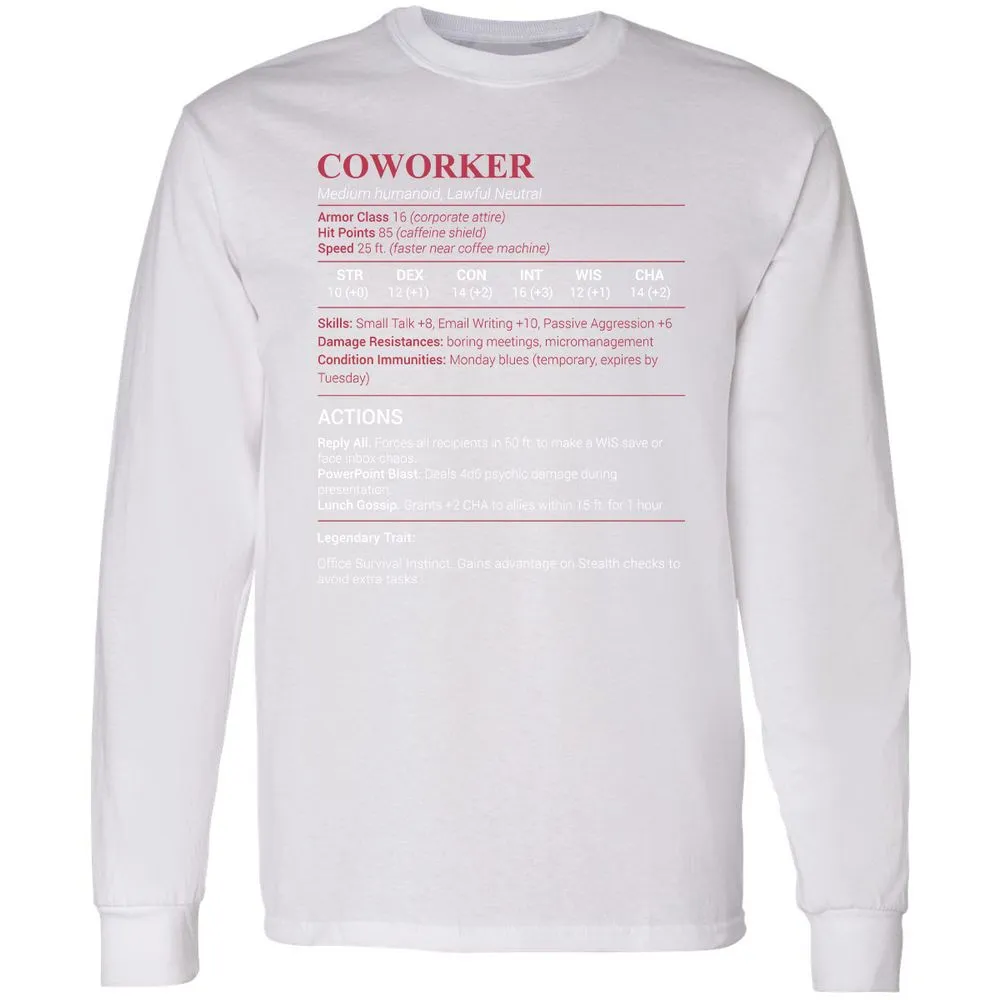 Coworker Stats Long Sleeve T-Shirt - White - 5