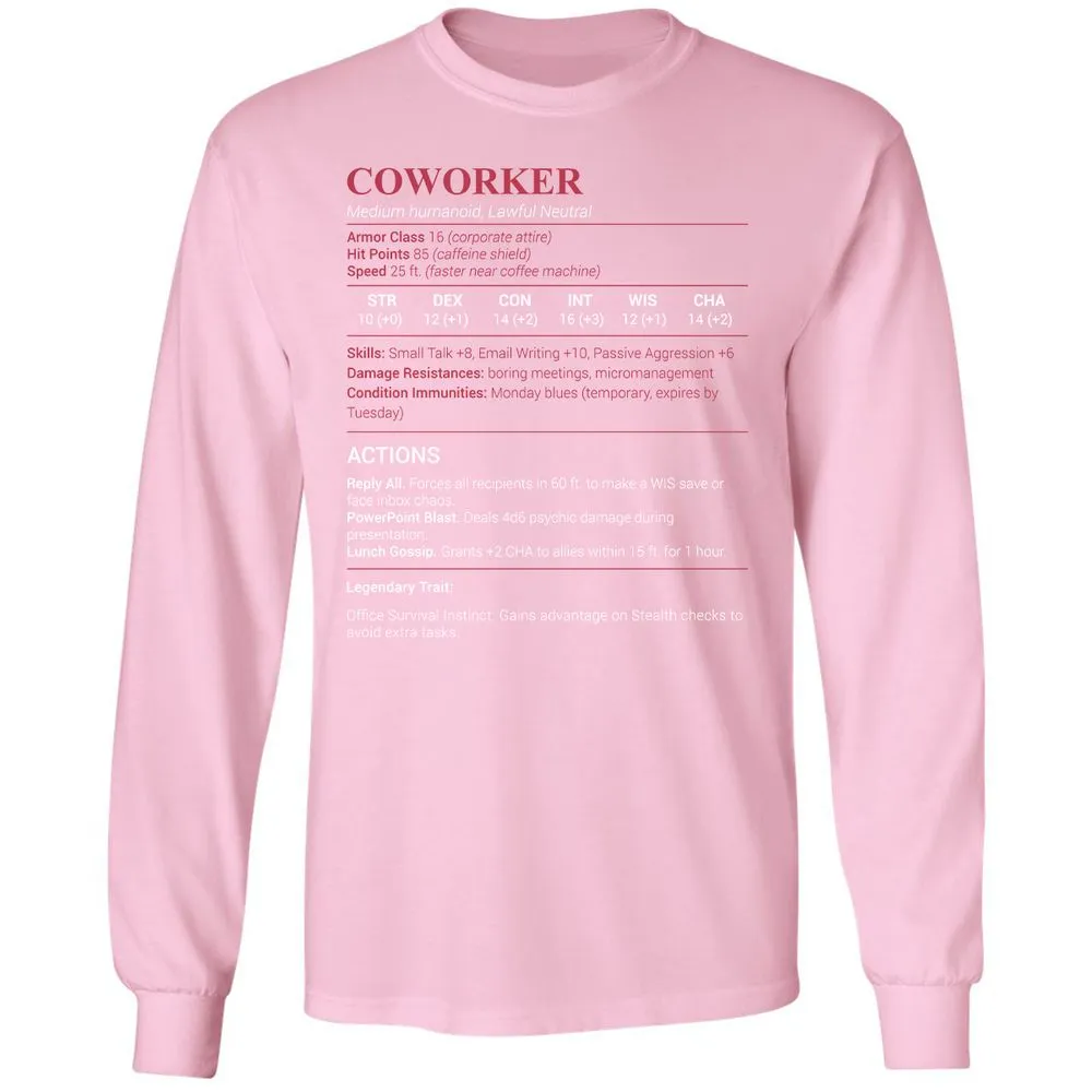 Coworker Stats Long Sleeve T-Shirt - Light Pink - 3