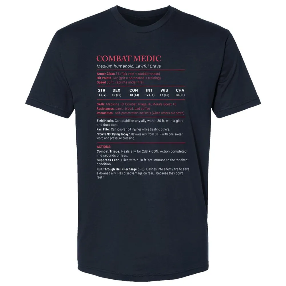 Combat Medic Stats Premium Unisex T-Shirt - Midnight Navy - 2