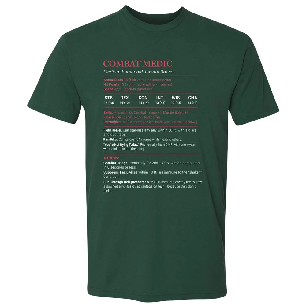 Combat Medic Stats Premium Unisex T-Shirt - Forest Green - 13