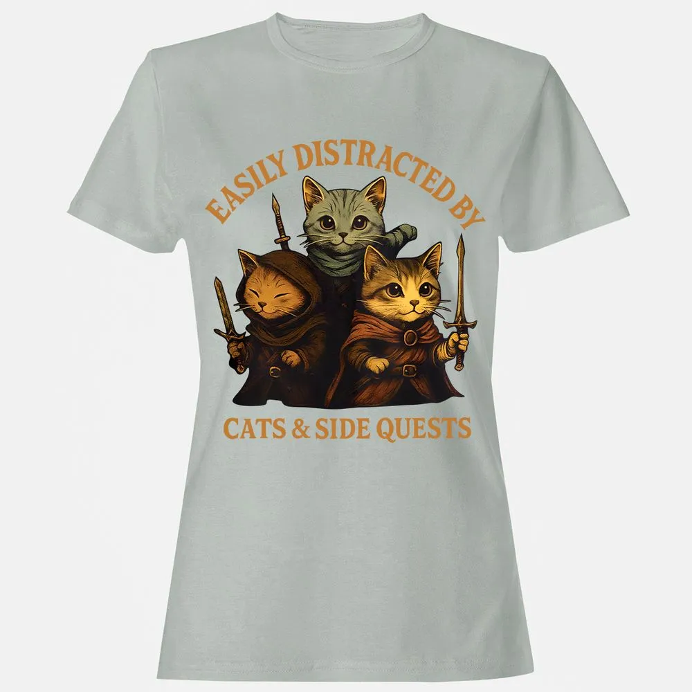 Easily Distracted By Cats & Side Quests Women's T-Shirt - Ash - 2