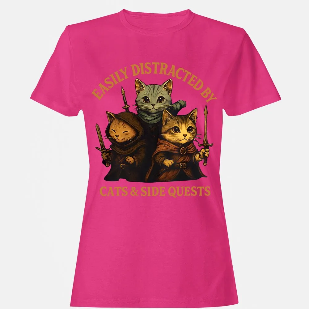Easily Distracted By Cats & Side Quests Women's T-Shirt - Heliconia - 6