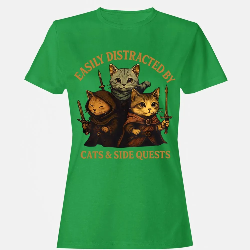 Easily Distracted By Cats & Side Quests Women's T-Shirt - Irish Green - 7