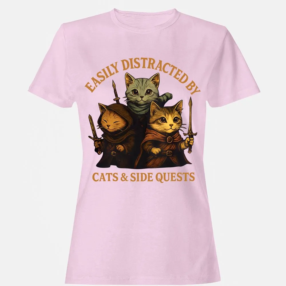 Easily Distracted By Cats & Side Quests Women's T-Shirt - Light Pink - 9