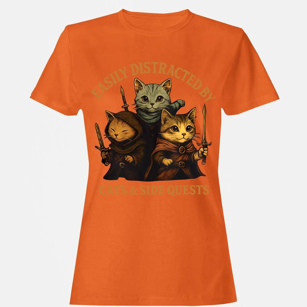 Easily Distracted By Cats & Side Quests Women's T-Shirt - Orange - 11
