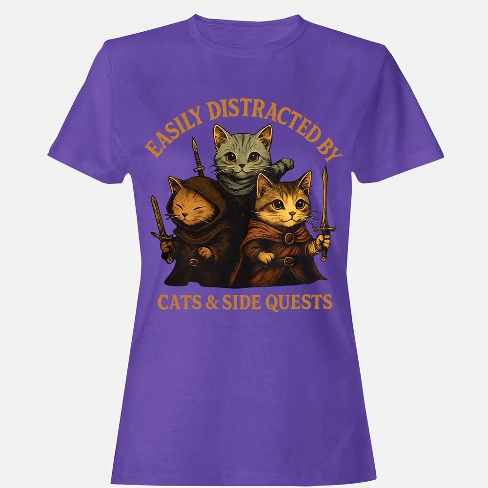 Easily Distracted By Cats & Side Quests Women's T-Shirt - Purple - 12
