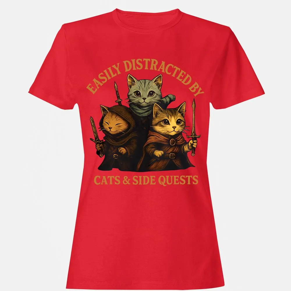 Easily Distracted By Cats & Side Quests Women's T-Shirt - Red - 13