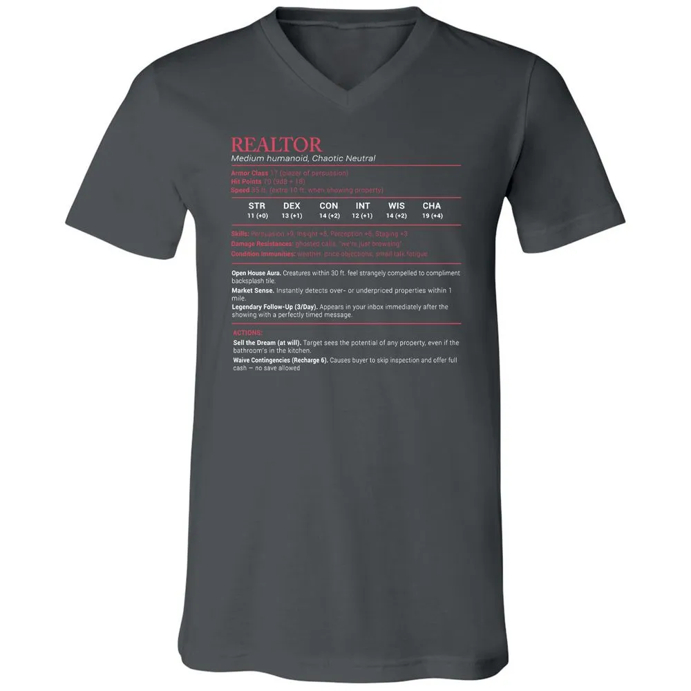 Realtor Stats Unisex V-Neck T-Shirt - Asphalt - 12