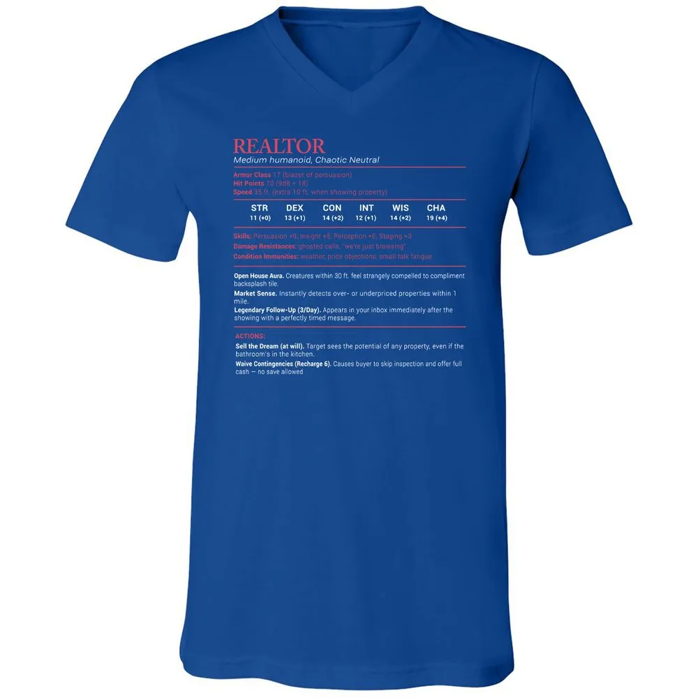 Realtor Stats Unisex V-Neck T-Shirt - True Royal - 4