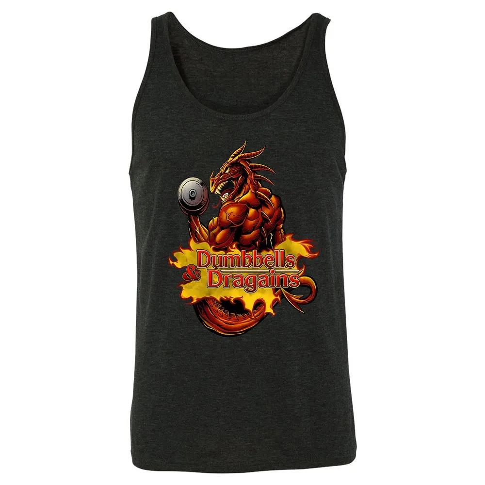 Dumbbells & Dragains Unisex Jersey Tank - Charcoal Black Triblend - 5