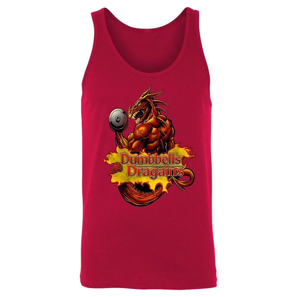 Dumbbells & Dragains Unisex Jersey Tank - Red - 11