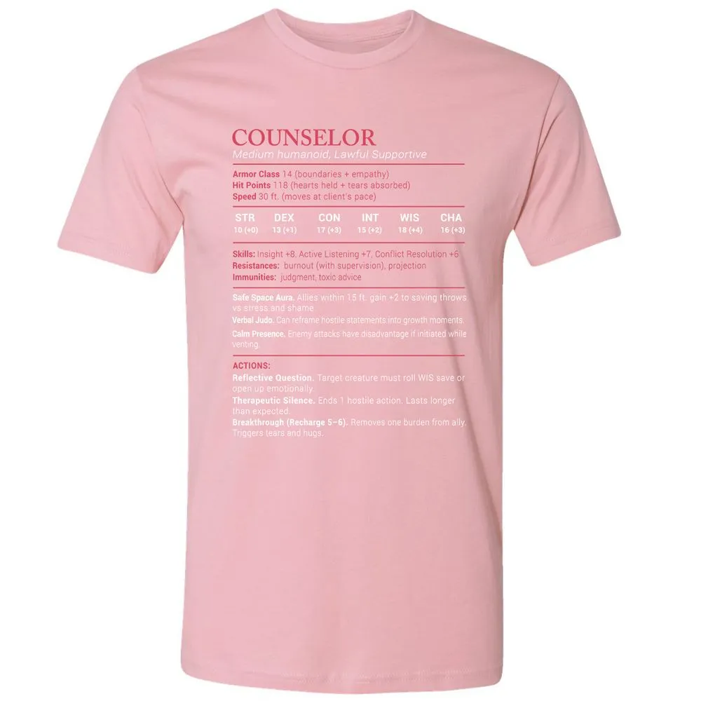 Counselor Stats Premium Unisex T-Shirt - Light Pink - 3