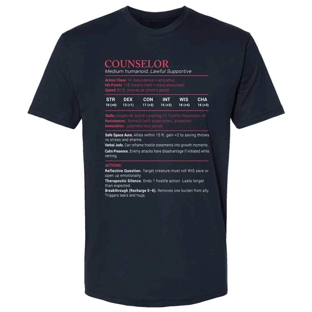 Counselor Stats Premium Unisex T-Shirt - Midnight Navy - 2