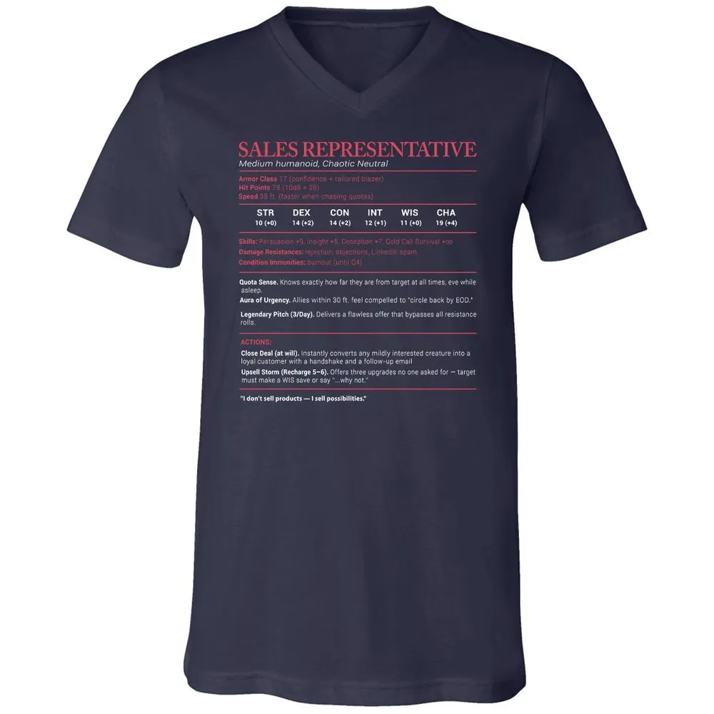 Sales Presentative Stats Unisex V-Neck T-Shirt - Navy - 2