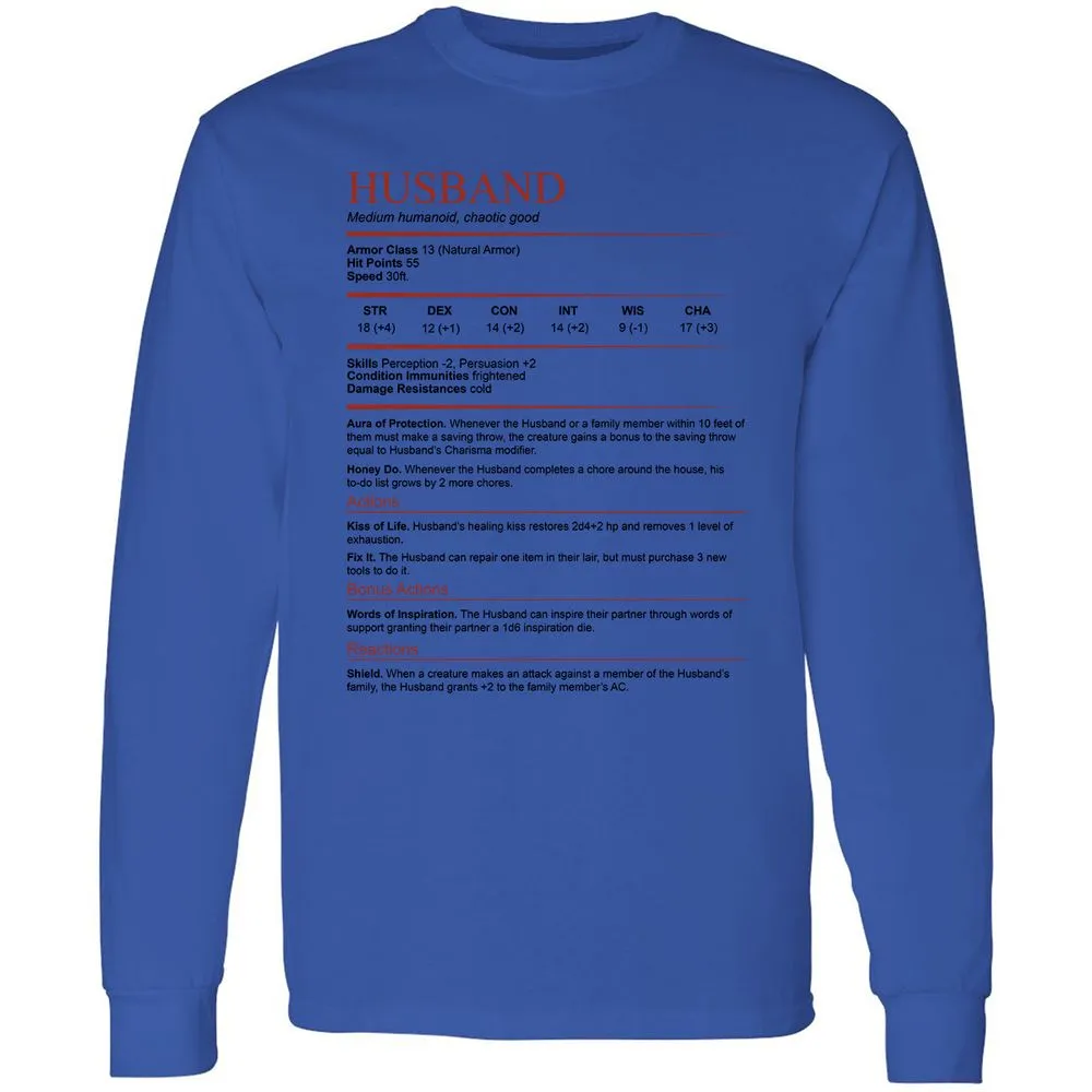 Husband White Long Sleeve T-Shirt - Royal - 4