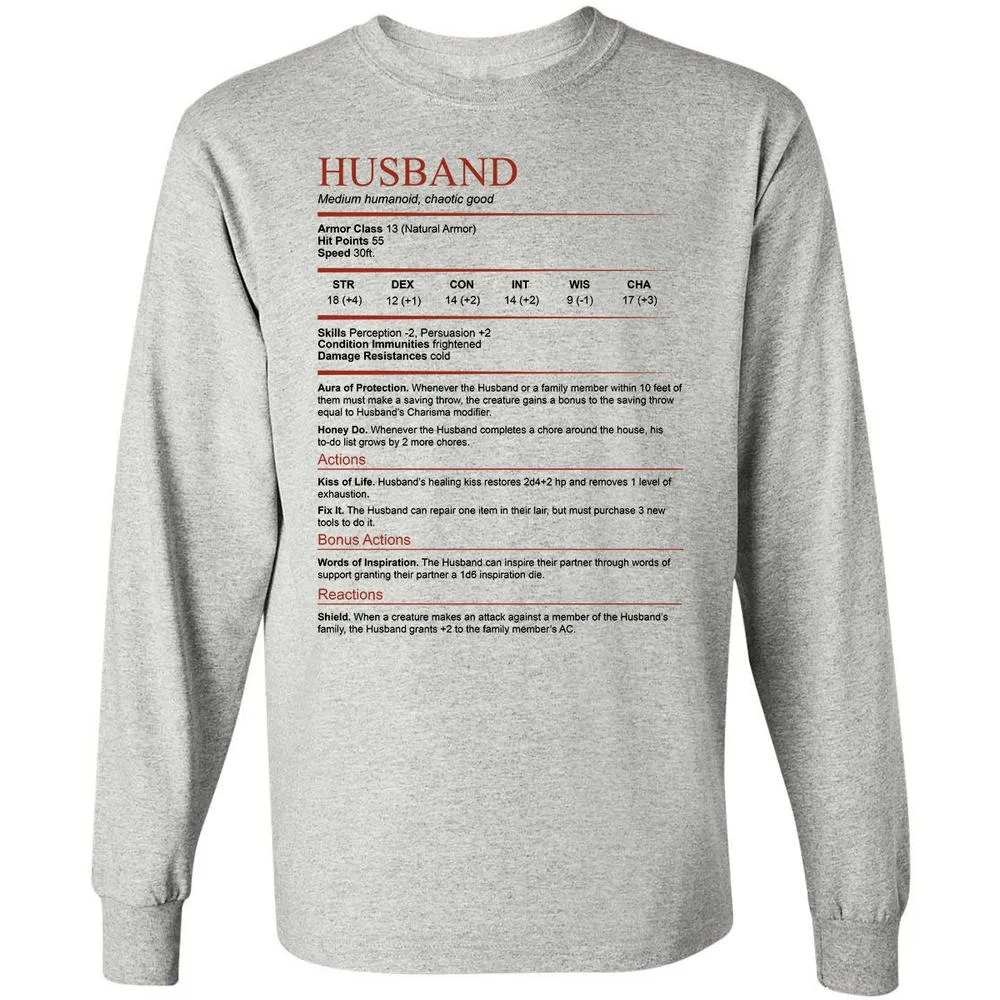 Husband White Long Sleeve T-Shirt - Ash - 5