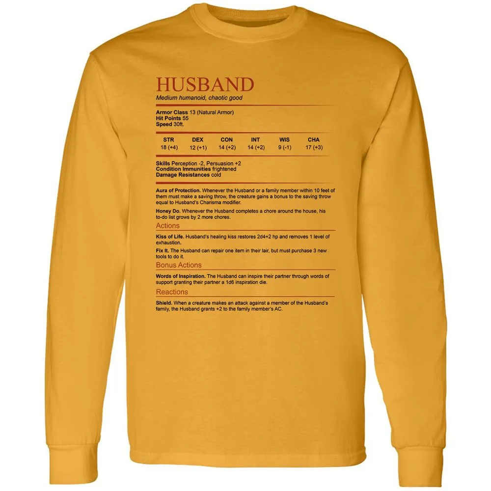 Husband White Long Sleeve T-Shirt - Gold - 9