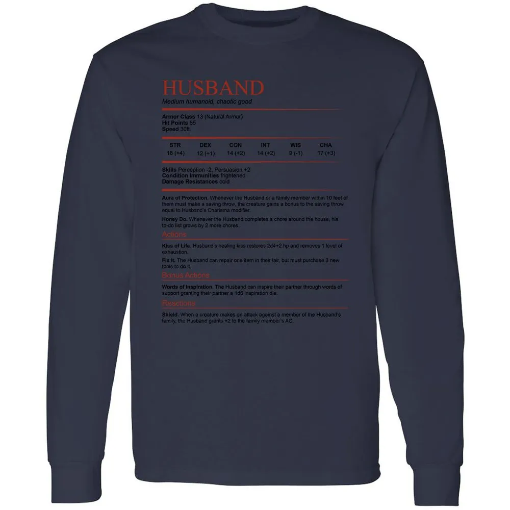 Husband White Long Sleeve T-Shirt - Navy - 12