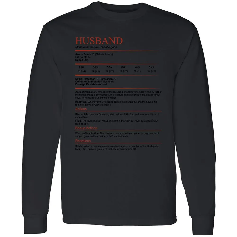 Husband White Long Sleeve T-Shirt - Black - 16