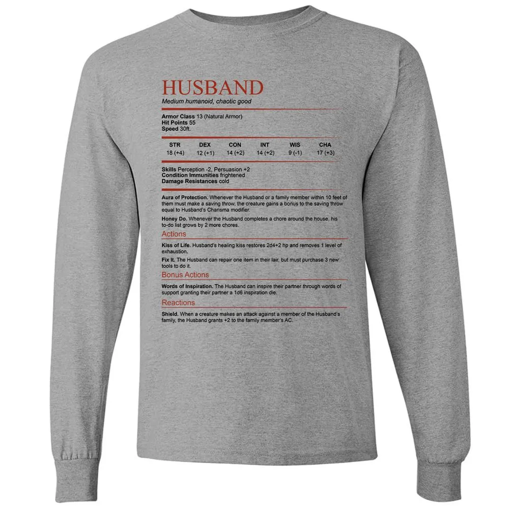 Husband White Long Sleeve T-Shirt - Graphite Heather - 6