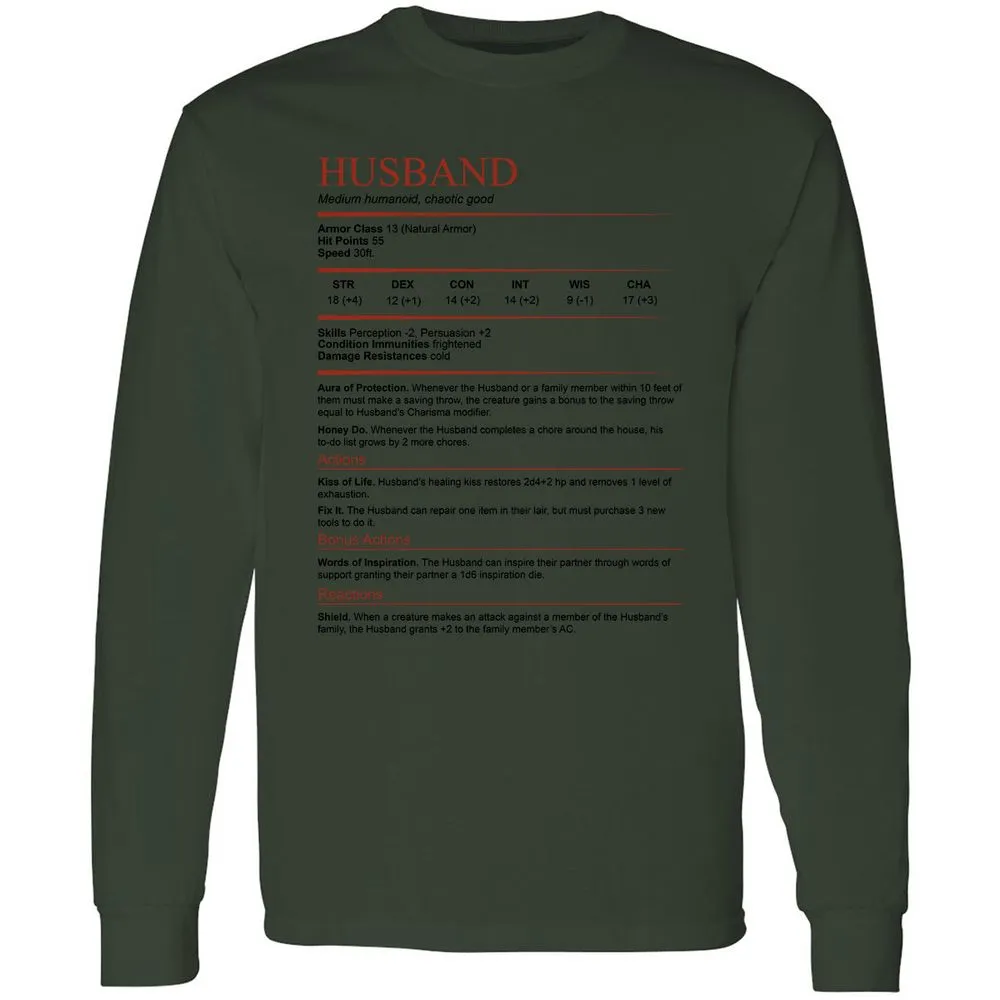 Husband White Long Sleeve T-Shirt - Forest Green - 8