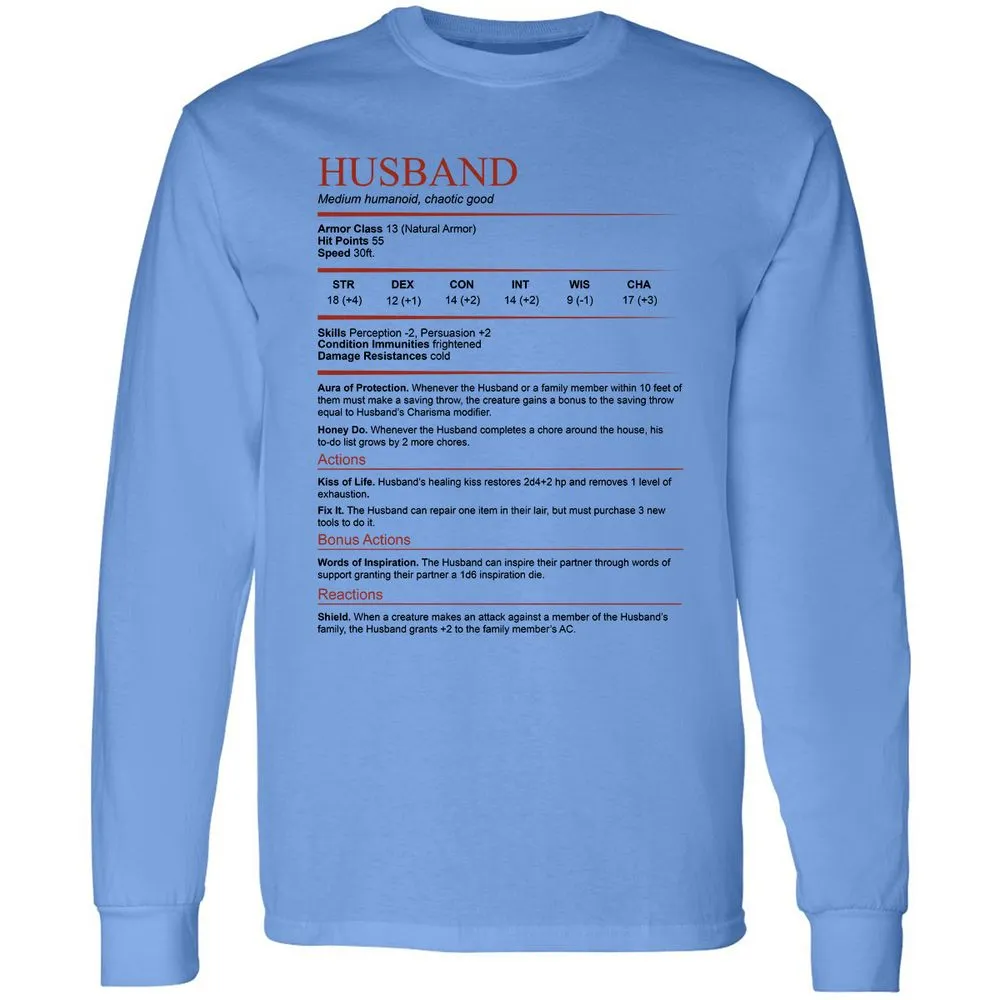 Husband White Long Sleeve T-Shirt - Carolina Blue - 2