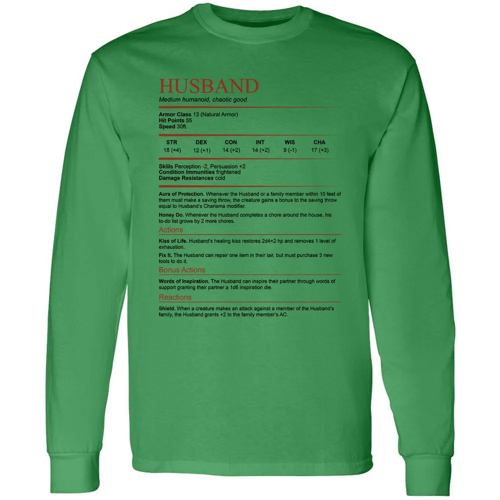 Husband White Long Sleeve T-Shirt - Irish Green - 10