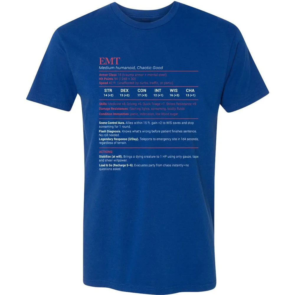 EMT Stats Premium Unisex T-Shirt - Royal - 10