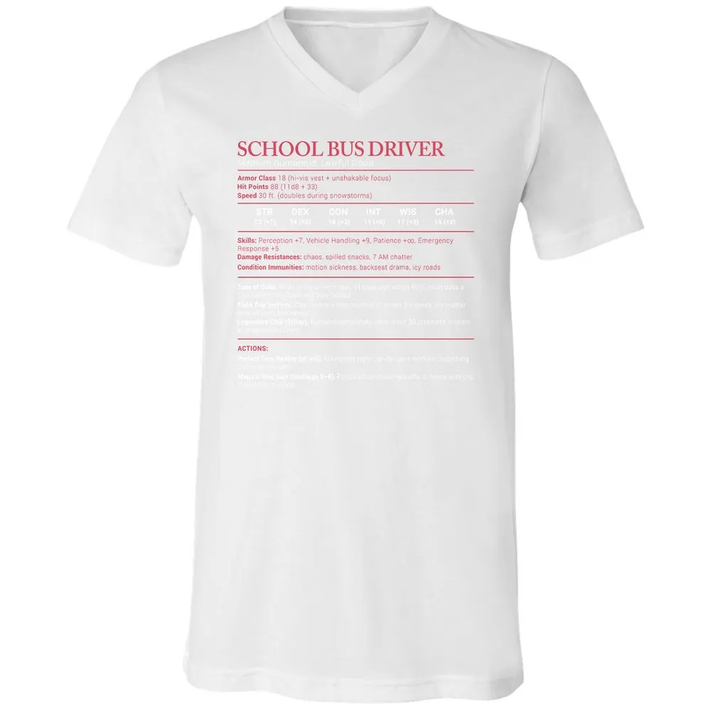 School Bus Driver Stats Unisex V-Neck T-Shirt - White - 5