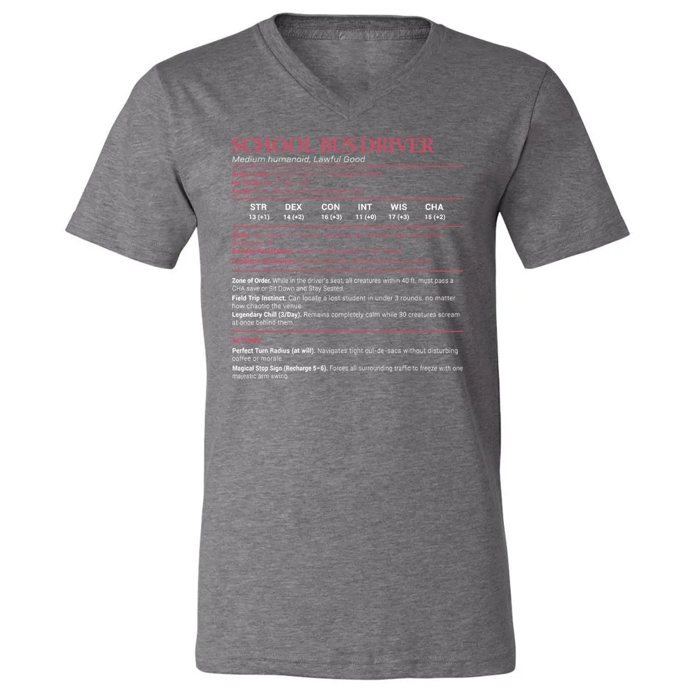 School Bus Driver Stats Unisex V-Neck T-Shirt - Deep Heather - 13