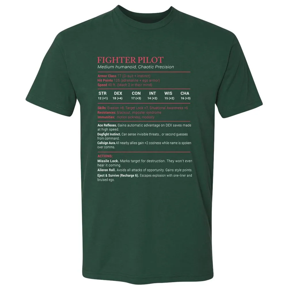 Fighter Pilot Stats Premium Unisex T-Shirt - Forest Green - 13