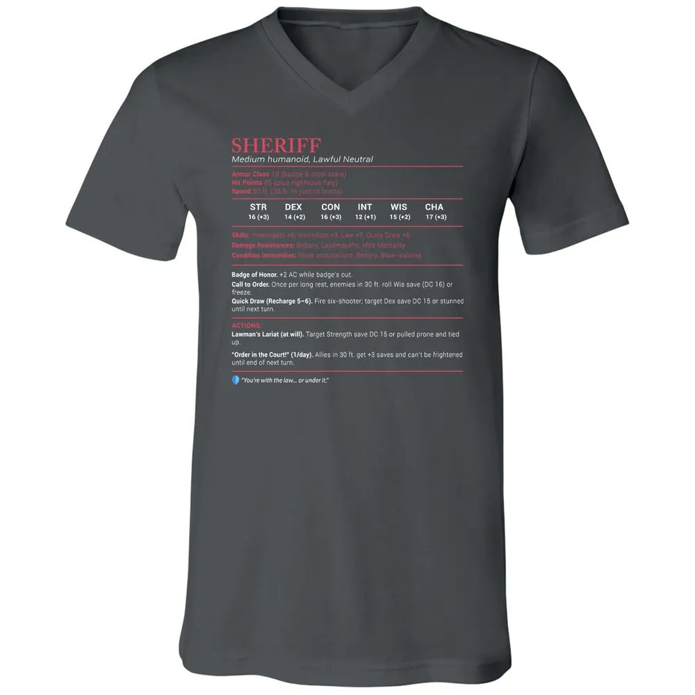 Sheriff Stats Unisex V-Neck T-Shirt - Asphalt - 12
