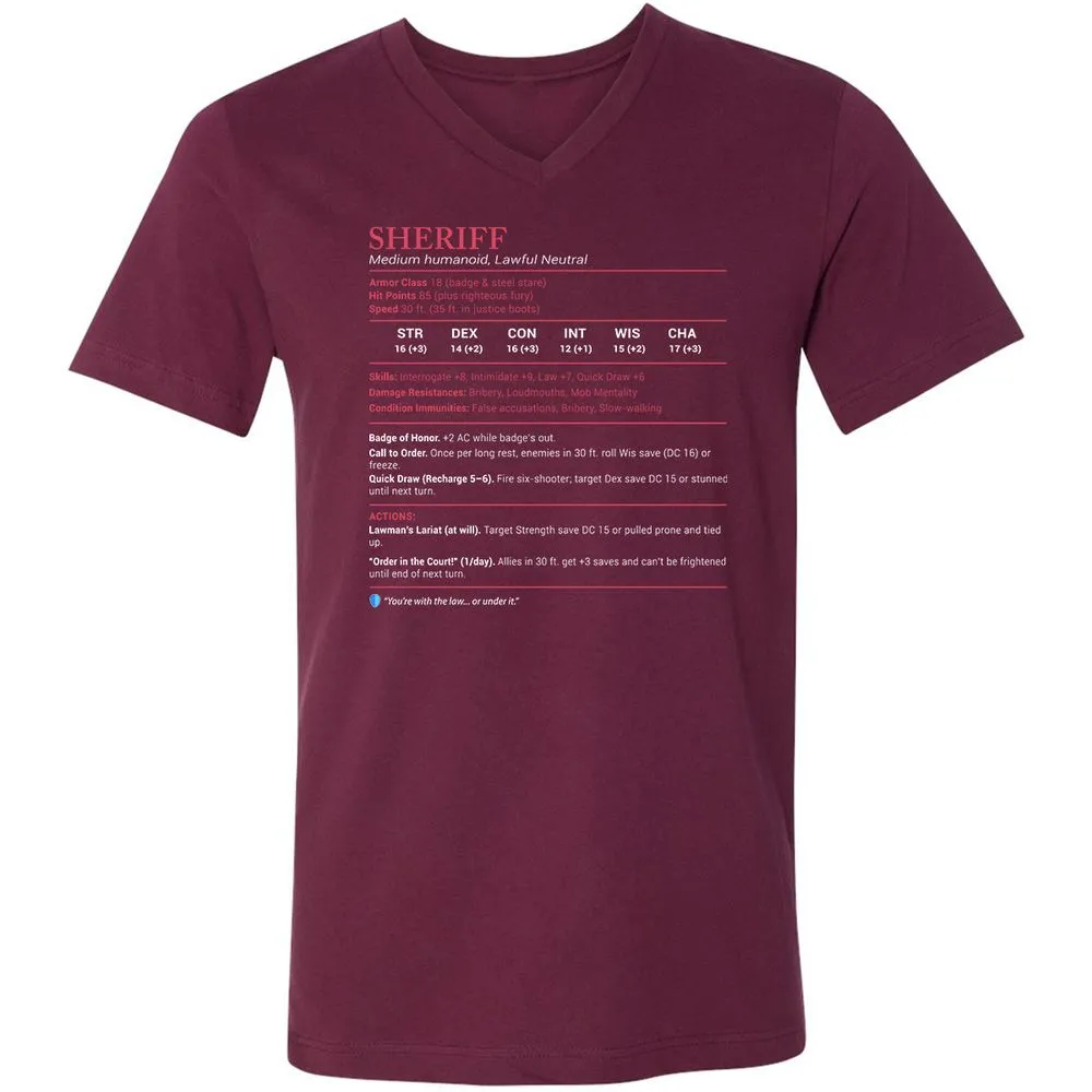 Sheriff Stats Unisex V-Neck T-Shirt - Maroon - 6
