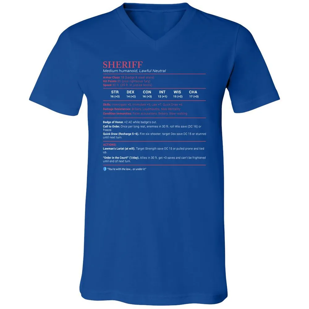 Sheriff Stats Unisex V-Neck T-Shirt - True Royal - 4