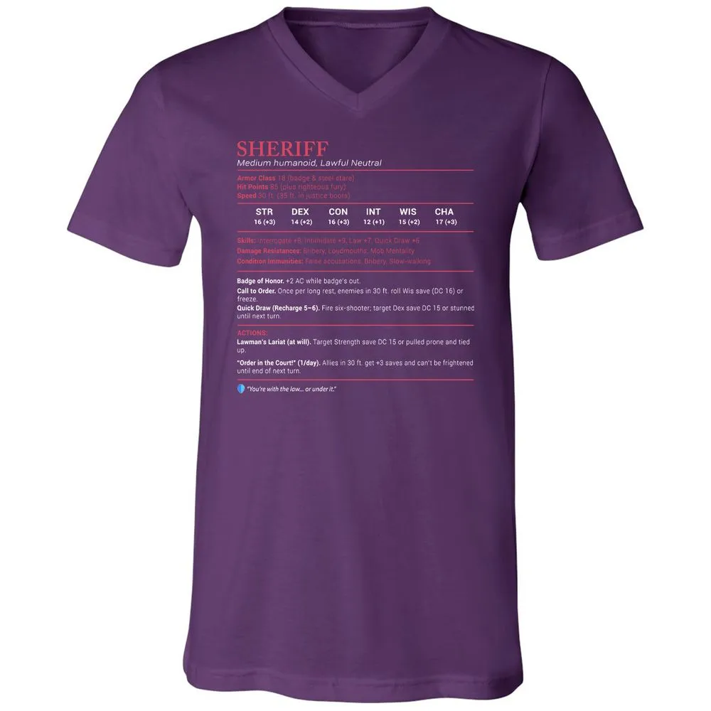 Sheriff Stats Unisex V-Neck T-Shirt - Team Purple - 9