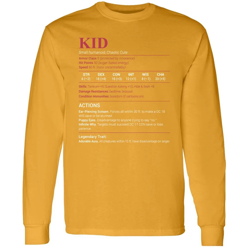 Kid Stats Long Sleeve T-Shirt - Gold - 9