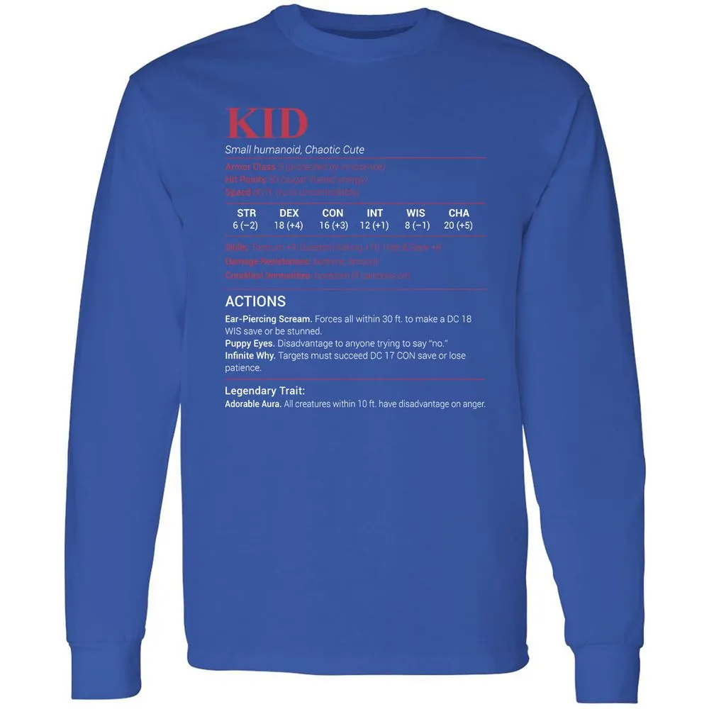 Kid Stats Long Sleeve T-Shirt - Royal - 8