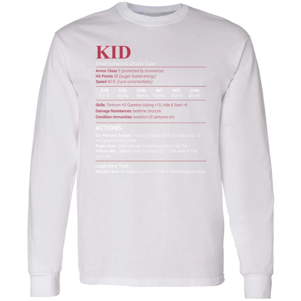 Kid Stats Long Sleeve T-Shirt - White - 5