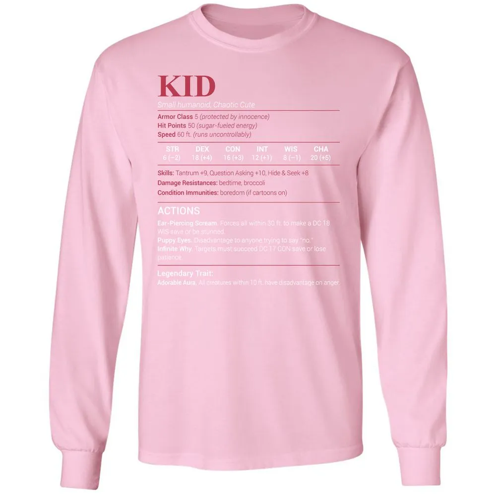 Kid Stats Long Sleeve T-Shirt - Light Pink - 3