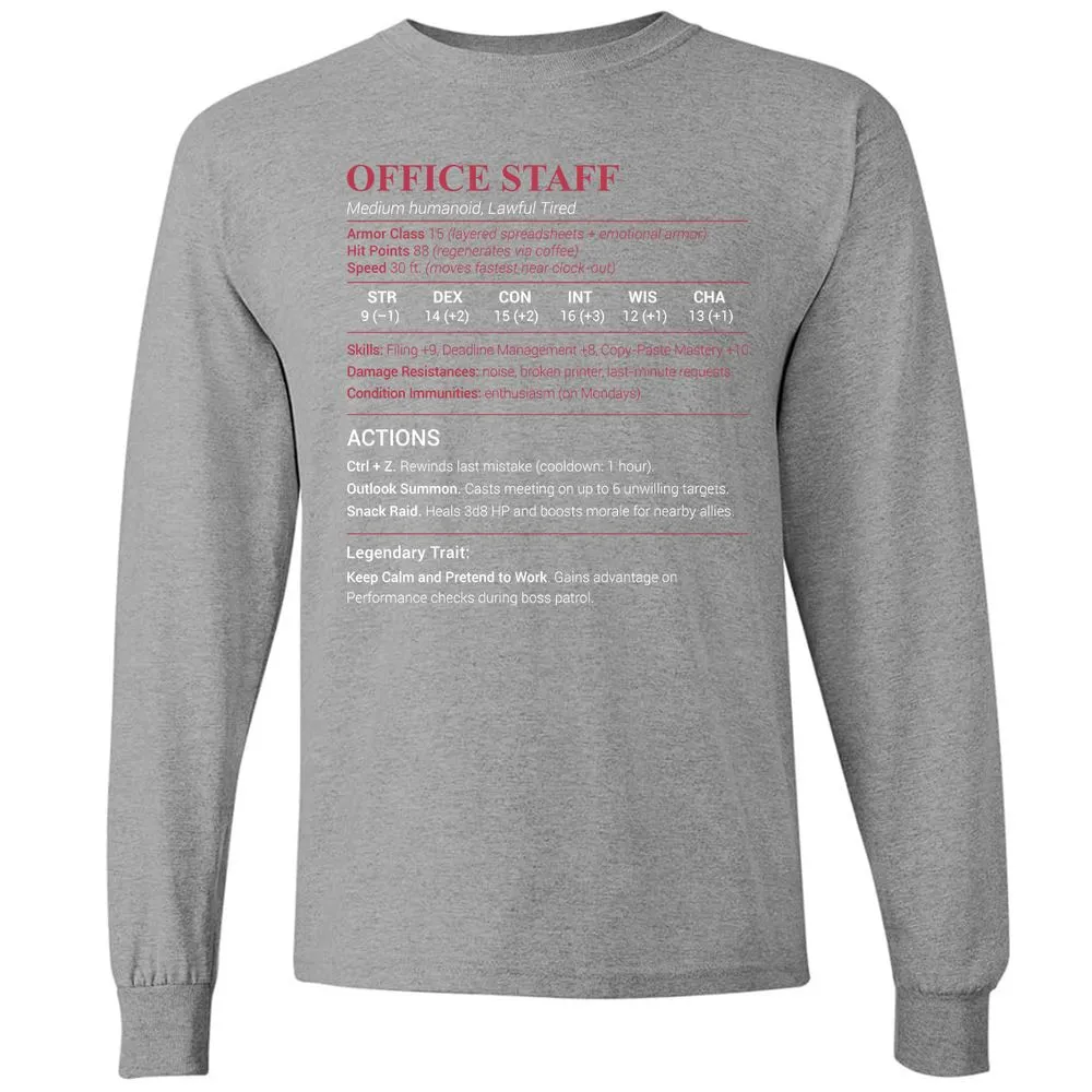 Office Staff Long Sleeve T-Shirt - Graphite Heather - 6