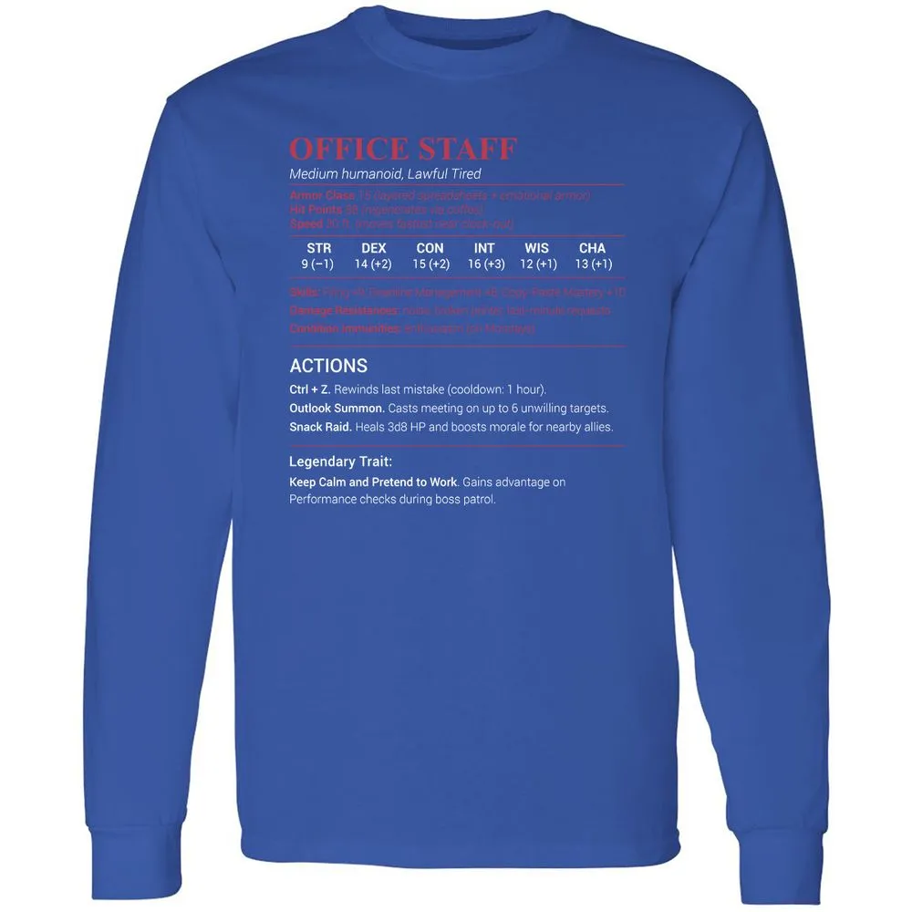 Office Staff Long Sleeve T-Shirt - Royal - 8