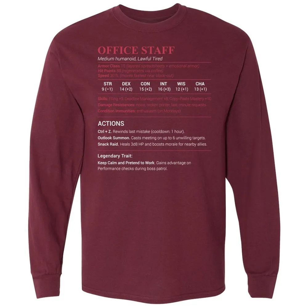 Office Staff Long Sleeve T-Shirt - Maroon - 11