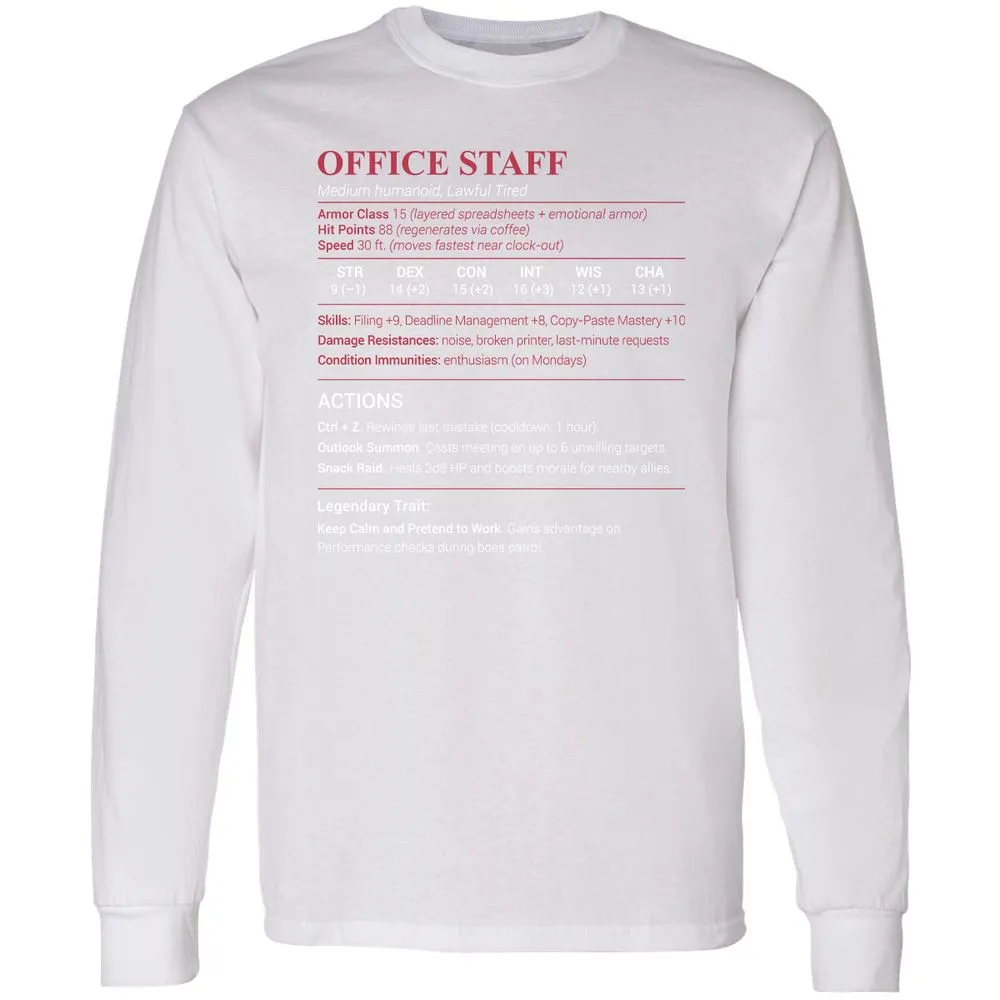 Office Staff Long Sleeve T-Shirt - White - 5
