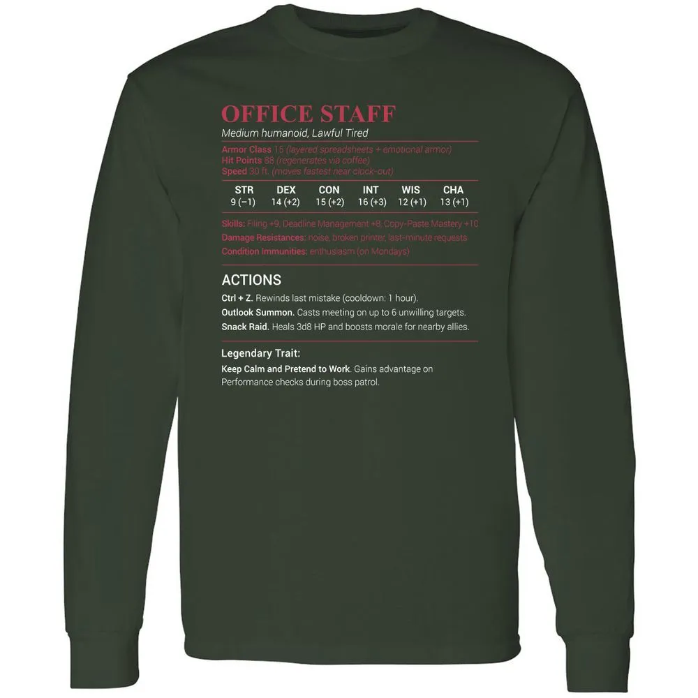 Office Staff Long Sleeve T-Shirt - Forest Green - 4