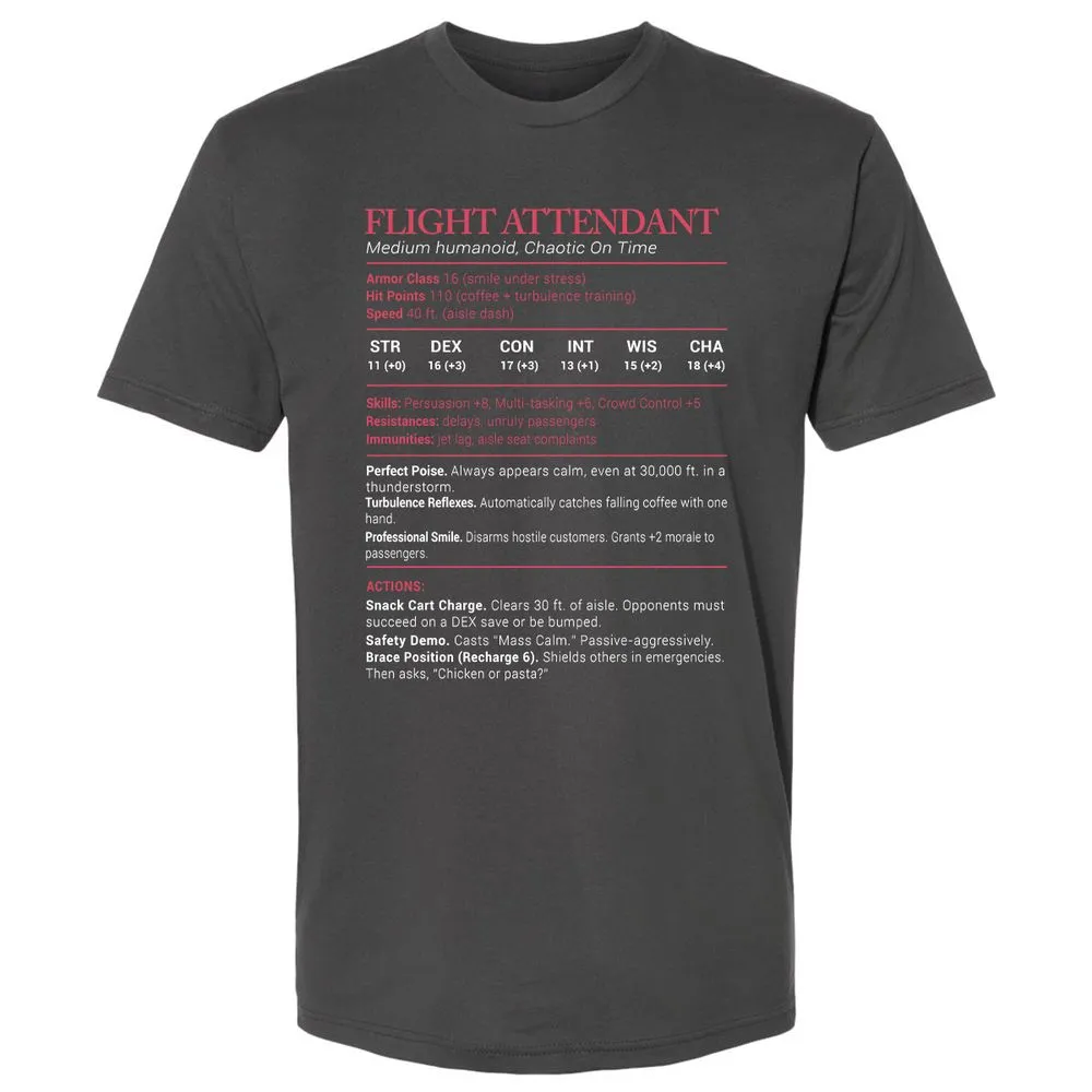 Flight Attendant Stats Premium Unisex T-Shirt - Heavy Metal - 8